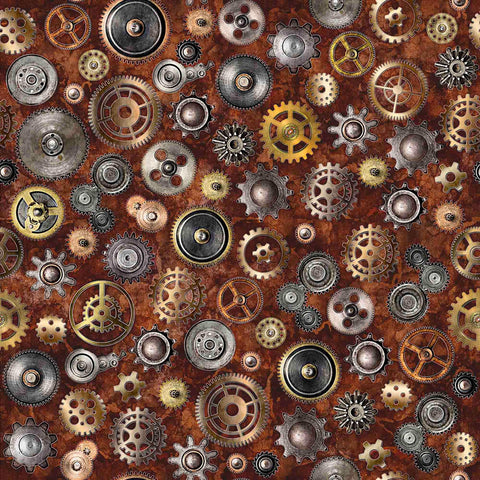 Steampunk Adventures 29565 Gears A - by QT Fabrics - Victorian Motifs - Quilting Cotton Fabric