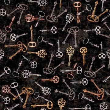 SALE Steampunk Adventures 29566 Key Toss J - QT Fabrics - Victorian Motifs Keys - Quilting Cotton Fabric