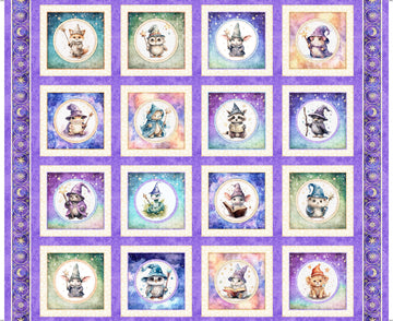 SALE MINKY Lil' Wizards Picture Patch 49" Wide 30550 Lavender - QT Fabrics - Baby Animals Magic Wands Wizard Hats - 100% Polyester