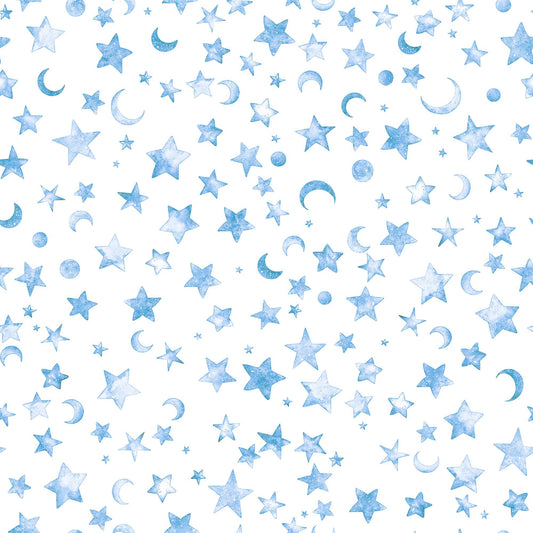 3-Yard Cut - Lil' Wizards Moon & Stars WIDEBACK 30555 Blue - QT Fabrics - 108" - Celestial Space Sky- Quilting Cotton Fabric
