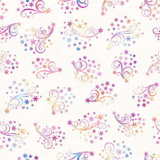 Lil' Wizards Stars & Scroll 30554 Cream - QT Fabrics - Sky Swirl Celestial - Quilting Cotton Fabric