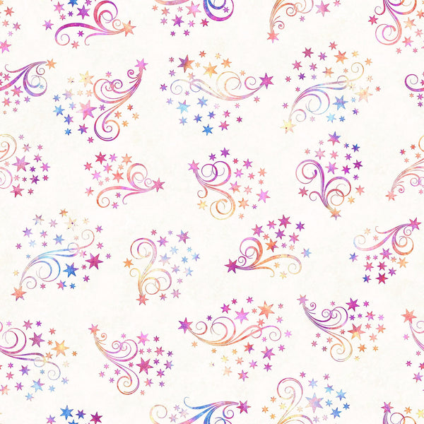 Lil' Wizards Stars & Scroll 30554 Cream - by QT Fabrics - Sky Swirl Celestial - Quilting Cotton Fabric