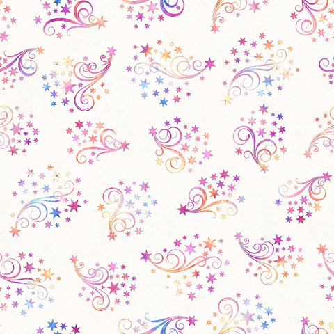 Lil' Wizards Stars & Scroll 30554 Cream - by QT Fabrics - Sky Swirl Celestial - Quilting Cotton Fabric