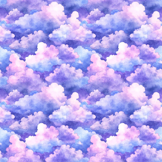 DEAL MINKY Lil' Wizards Clouds 60" Wide 30553 Lavender - QT Fabrics - Watercolor Clouds Sky - 100% Polyester