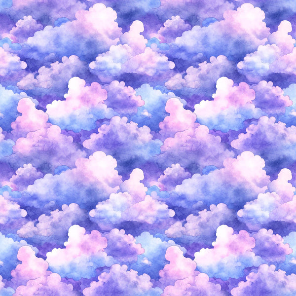 SALE MINKY Lil' Wizards Clouds 60" Wide 30553 Lavender - QT Fabrics - Watercolor Clouds Sky - 100% Polyester