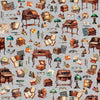 SALE Bookworm Writing Desk & Motifs Toss 30447 Gray K - by QT Fabrics - Glasses Books Light Pen Letters  - Quilting Cotton Fabric