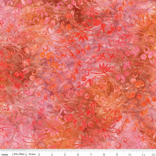 Image of the Expressions Batiks Chalk & Charcoal Spice cotton fabric by Riley Blake Designs. Features pink and orange and leaves on a pink and orange background.
Cute Little Fabric Shop