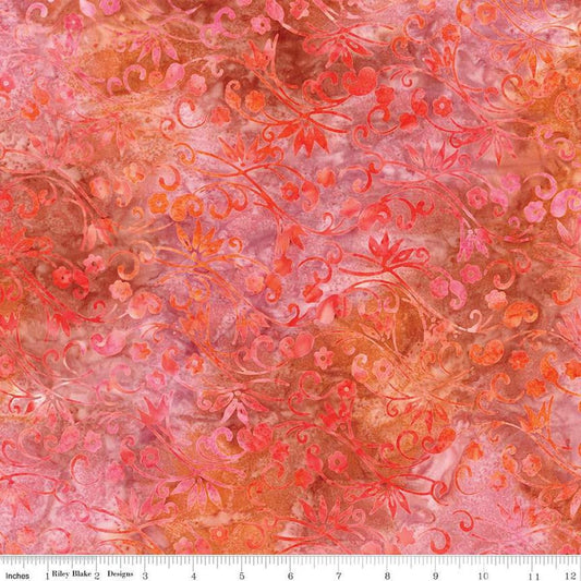 Image of the Expressions Batiks Chalk & Charcoal Spice cotton fabric by Riley Blake Designs. Features pink and orange and leaves on a pink and orange background.
Cute Little Fabric Shop