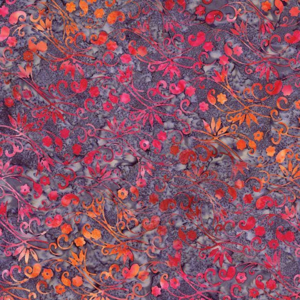Image of the Expressions Batiks Chalk & Charcoal Sunset cotton fabric by Riley Blake Designs. Features pink and orange leaves on a purple background.
Cute Little Fabric Shop
