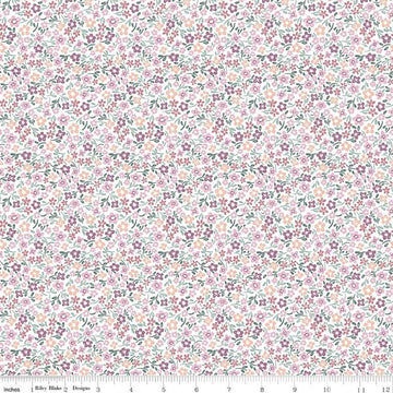 Image of the Buds & Butterflies Daisy Delight White quilting cotton fabric by Cayla Naylor for Riley Blake Designs. Features small flowers on a white background. 
Cute Little Fabric Shop