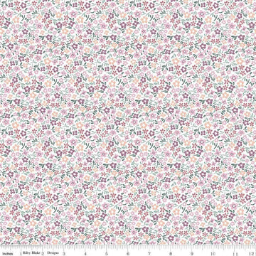 Image of the Buds & Butterflies Daisy Delight White quilting cotton fabric by Cayla Naylor for Riley Blake Designs. Features small flowers on a white background. 
Cute Little Fabric Shop