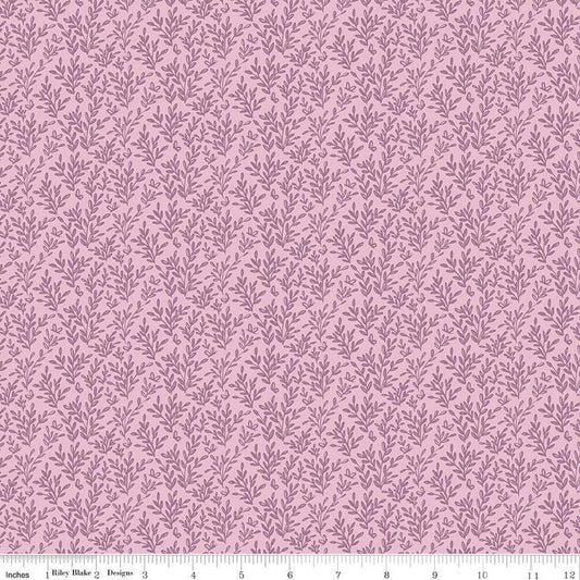 Image of the Buds & Butterflies Secret Wings Mauve quilting cotton fabric by Cayla Naylor for Riley Blake Designs. Features sprigs of leaves and butterflies on a light pink purple background. 
Cute Little Fabric Shop