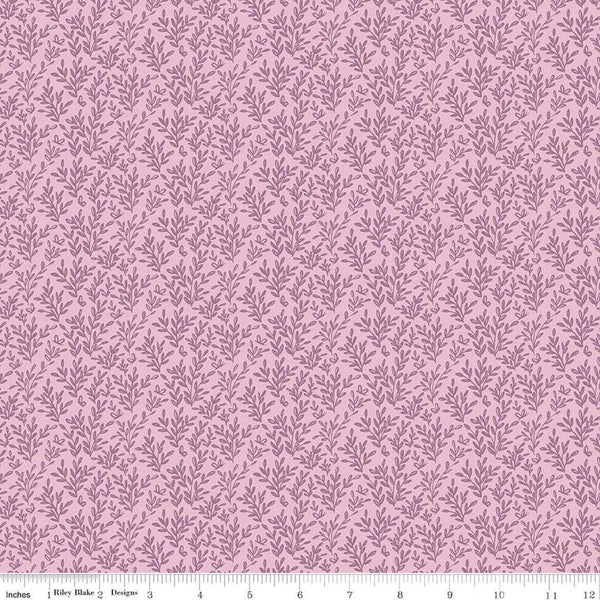 Image of the Buds & Butterflies Secret Wings Mauve quilting cotton fabric by Cayla Naylor for Riley Blake Designs. Features sprigs of leaves and butterflies on a light pink purple background. 
Cute Little Fabric Shop