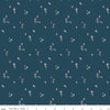 Image of the Buds & Butterflies Meadow Minuet Emerald quilting cotton fabric by Cayla Naylor for Riley Blake Designs. Features a field of flowers and butterflies on a dark teal blue background. 
Cute Little Fabric Shop