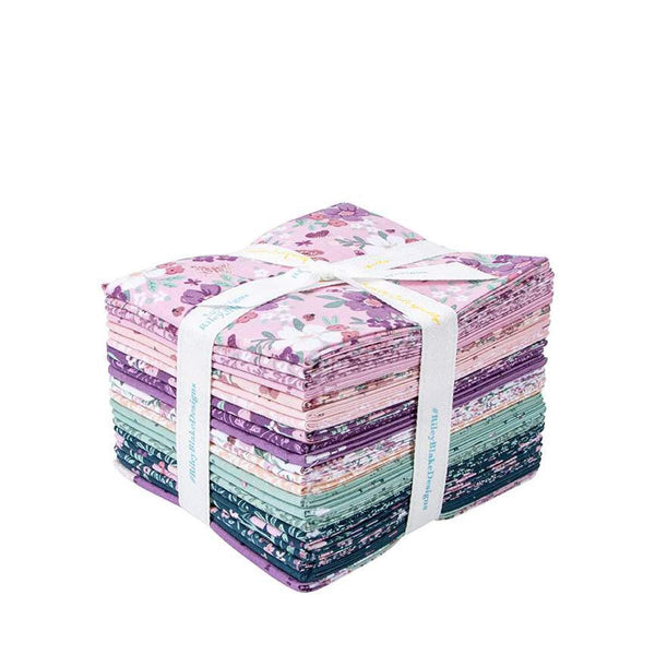 Image of the Buds & Butterflies Fat Quarter Bundle by Cayla Naylor for Riley Blake Designs. Features floral fabrics on pink, purple, and blue backgrounds. 
Cute Little Fabric Shop