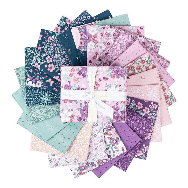 Image of the Buds & Butterflies Fat Quarter Bundle by Cayla Naylor for Riley Blake Designs. Features floral fabrics on pink, purple, and blue backgrounds. 
Cute Little Fabric Shop