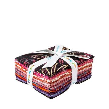 Image of the Expressions Batiks Chalk and Charcoal Fat Quarter Bundle B. Features floral batik flowers with red, orange, purple, and pink colors. 
Cute Little Fabric Shop