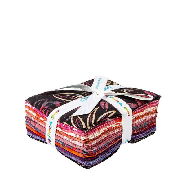 Image of the Expressions Batiks Chalk and Charcoal Fat Quarter Bundle B. Features floral batik flowers with red, orange, purple, and pink colors. 
Cute Little Fabric Shop