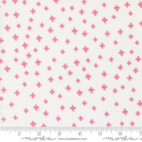 Image of the Shine Plus Cloud Lollipop quilting cotton fabric by Sweetwater for Moda Fabrics. Features small plus signs on a cream white background. 
Cute Little Fabric Shop