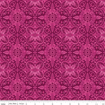 Poppies & Plumes Damask C14292 Wine - Riley Blake Designs - Damask Medallions - Quilting Cotton Fabric