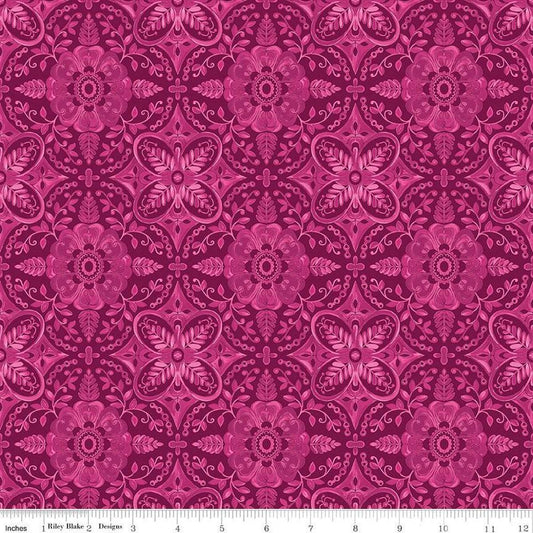 Poppies & Plumes Damask C14292 Wine - Riley Blake Designs - Damask Medallions - Quilting Cotton Fabric
