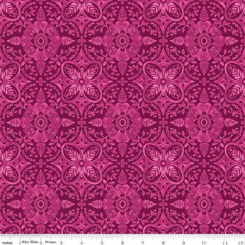 Poppies and Plumes Damask C14292 Wine by Riley Blake Designs - Damask Medallions - Quilting Cotton Fabric