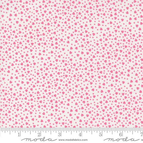 Image of the Shine Love Cloud Lollipop quilting cotton fabric by Sweetwater for Moda Fabrics. Features small hearts on a white background. 
Cute Little Fabric Shop