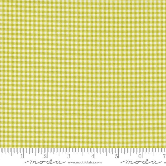 Image of the Shine Checks Grass quilting cotton fabric by Sweetwater for Moda Fabrics. Features a lime green printed gingham fabric. 
Cute Little Fabric Shop