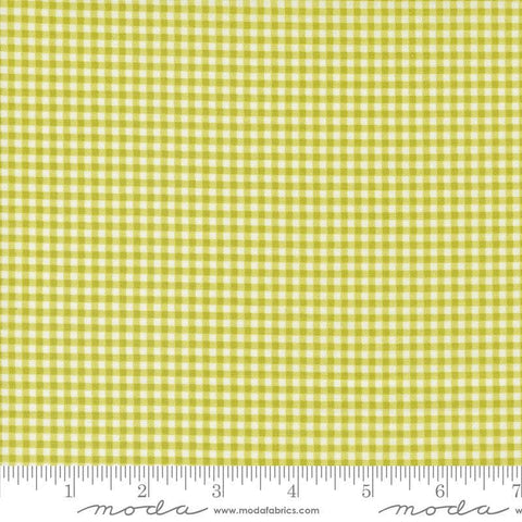 Image of the Shine Checks Grass quilting cotton fabric by Sweetwater for Moda Fabrics. Features a lime green printed gingham fabric. 
Cute Little Fabric Shop