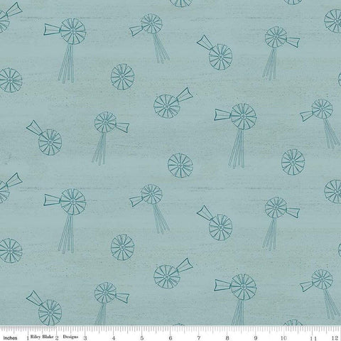 SALE Spring Barn Quilts Windmills C14333 Aqua - Riley Blake Designs - Line-Drawn Windmills - Quilting Cotton Fabric