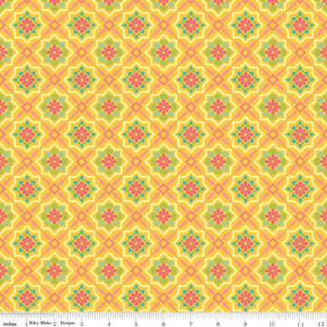 SALE Market Street Tiles C14124 Yellow - Riley Blake Designs - Geometric Floral - Quilting Cotton Fabric