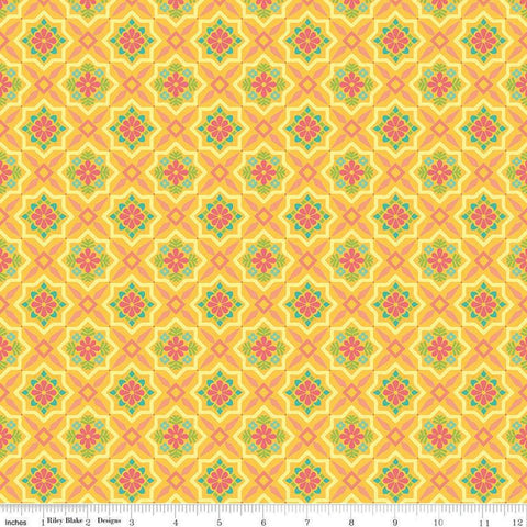 Market Street Tiles C14124 Yellow by Riley Blake Designs - Geometric Floral - Quilting Cotton Fabric