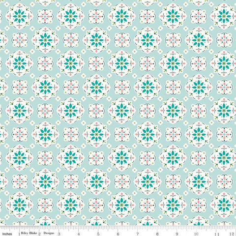 Image of the Granny Chic Wallpaper Blue quilting cotton fabric by Lori Holt by Riley Blake Designs. Features vintage medallions on a light aqua background.
Cute Little Fabric Shop