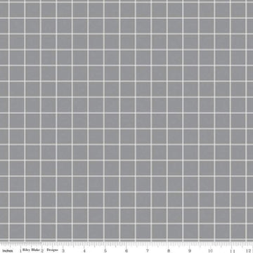 Image of the Midnight Meadow Grid Gray by My Minds Eye for Riley Blake Designs. Features a grid plaid pattern on a gray background. 
Cute Little Fabric Shop