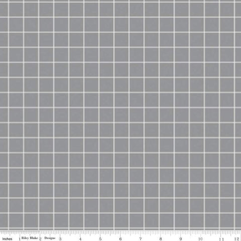 Image of the Midnight Meadow Grid Gray by My Minds Eye for Riley Blake Designs. Features a grid plaid pattern on a gray background. 
Cute Little Fabric Shop