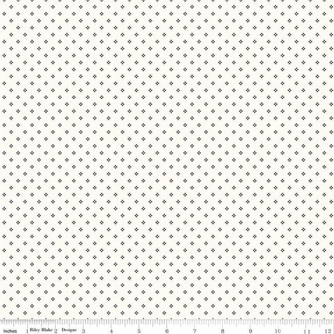 Image of the Midnight Meadow Calico Cream by My Minds Eye for Riley Blake Designs. Features an array of a cluster of dots on a cream background. 
Cute Little Fabric Shop