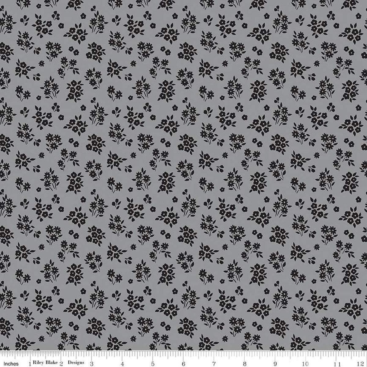 Image of the Midnight Meadow Bouquets Gray by My Minds Eye for Riley Blake Designs. Features small floral bouquets on a gray background. 
Cute Little Fabric Shop