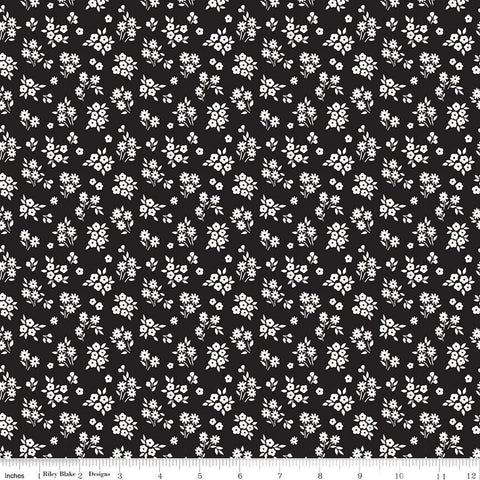 Image of the Midnight Meadow Bouquets Black by My Minds Eye for Riley Blake Designs. Features small floral bouquets on a black background. 
Cute Little Fabric Shop