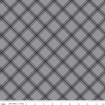 Image of the Midnight Meadow Plaid Gray by My Minds Eye for Riley Blake Designs. Features a diagonal grid plaid pattern on a gray background. 
Cute Little Fabric Shop