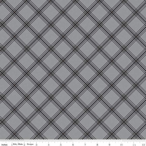 Image of the Midnight Meadow Plaid Gray by My Minds Eye for Riley Blake Designs. Features a diagonal grid plaid pattern on a gray background. 
Cute Little Fabric Shop