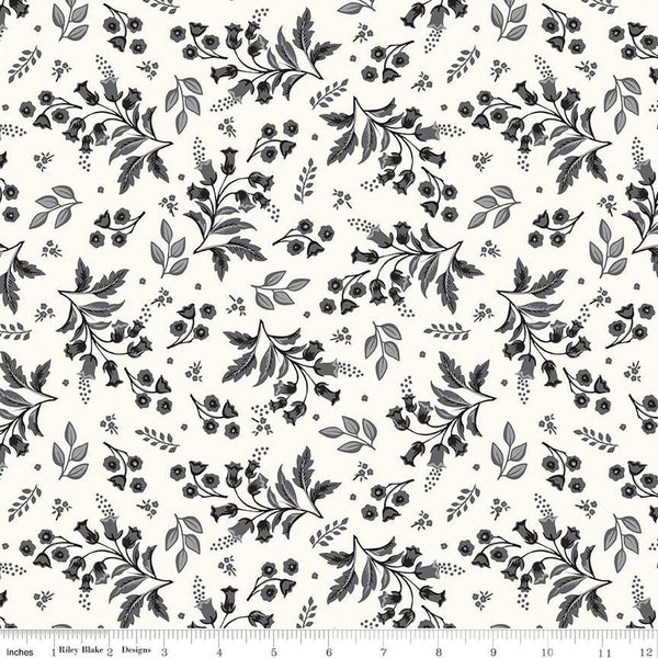 Image of the Midnight Meadow Stems Cream by My Minds Eye for Riley Blake Designs. Features sprigs of flowers and leaves on a cream background. 
Cute Little Fabric Shop