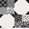 Image of the Midnight Meadow Cheater Print  Cream by My Minds Eye for Riley Blake Designs. Features a four-patch and snowball block quilt design with cream, black, and gray. 
Cute Little Fabric Shop