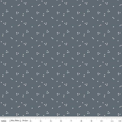 Image of the It Takes a Village Shining Star Smoke quilting cotton fabric by Jennifer Long for Riley Blake Designs. Features small scattered star on a grey background. 
Cute Little Fabric Shop