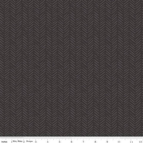 Image of the It Takes a Village Tread Marks Night quilting cotton fabric by Jennifer Long for Riley Blake Designs. Features a tone-on-tone herringbone pattern a dark gray background. 
Cute Little Fabric Shop