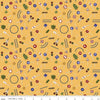 Image of the It Takes a Village Traffic Signs Sunshine quilting cotton fabric by Jennifer Long for Riley Blake Designs. Features street signs, trees, train tracks, and more on a yellow background. 
Cute Little Fabric Shop