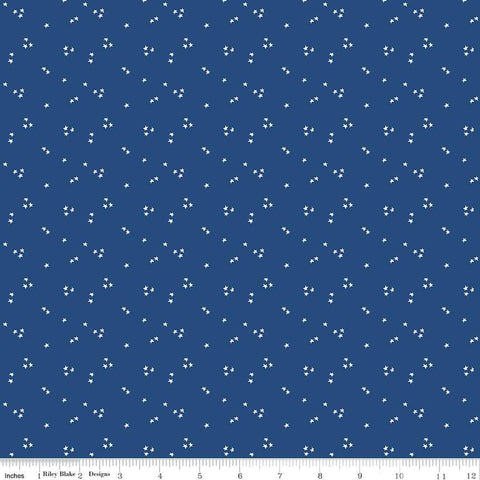 Image of the It Takes a Village Shining Star Hero Blue quilting cotton fabric by Jennifer Long for Riley Blake Designs. Features small scattered star on a blue background. 
Cute Little Fabric Shop