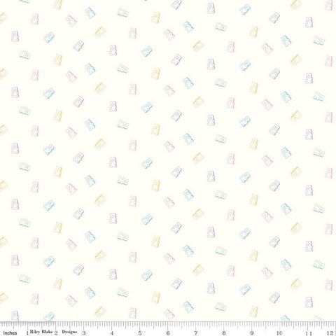 Image of the Hush Hush 4 Sugar Rush quilting cotton fabric by Riley Blake Designs. Features colorful gummy bears on a white background. 
Cute Little Fabric Shop