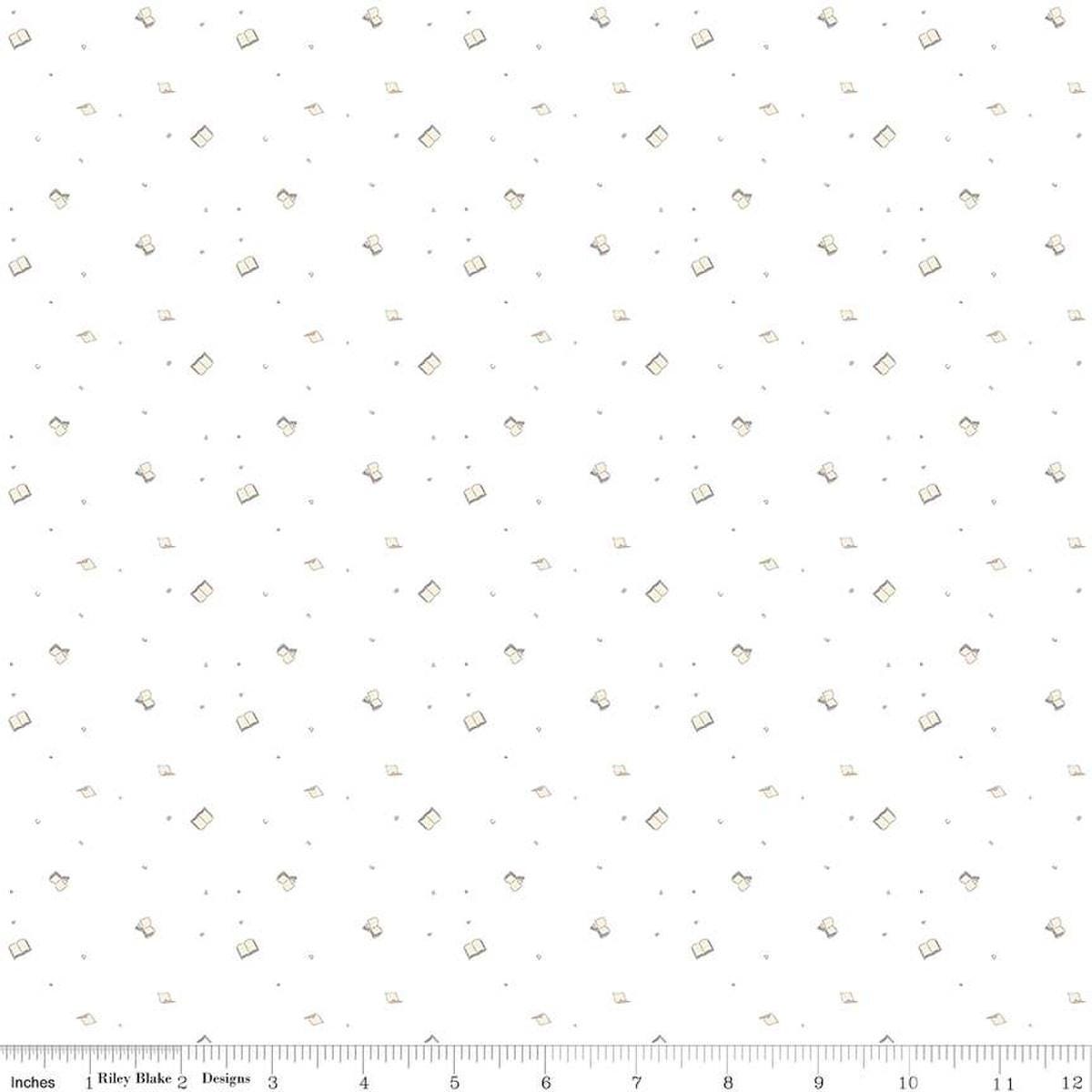 Image of the Hush Hush 4 Book Club quilting cotton fabric by Riley Blake Designs. Features fanned book pages with speckles on a white background. 
Cute Little Fabric Shop