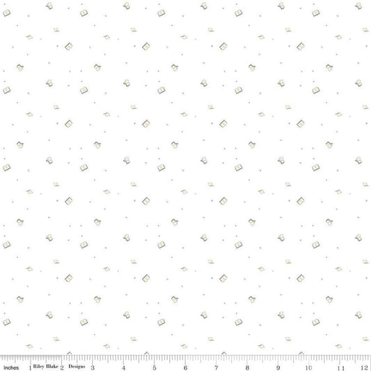 Image of the Hush Hush 4 Book Club quilting cotton fabric by Riley Blake Designs. Features fanned book pages with speckles on a white background. 
Cute Little Fabric Shop