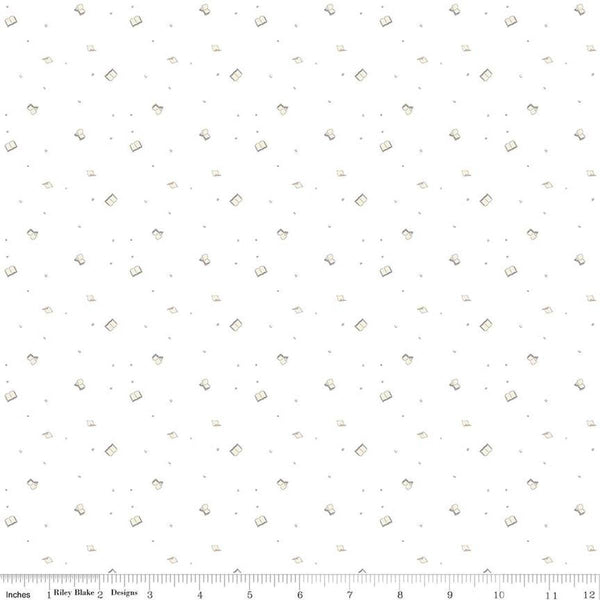 Image of the Hush Hush 4 Book Club quilting cotton fabric by Riley Blake Designs. Features fanned book pages with speckles on a white background. 
Cute Little Fabric Shop